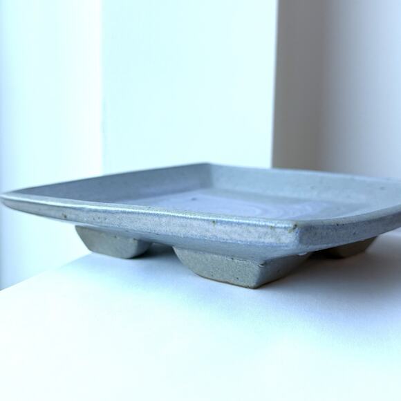 Patrick Horsley Studio Pottery Footed Plate Tray Grey, Blue, Purple 7 3/4" - Picture 3 of 4